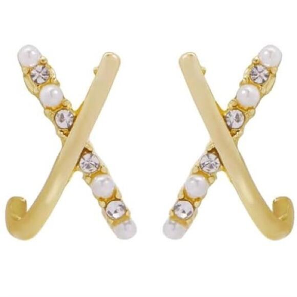 Pearl and Rhinestone X Earrings - Picture 1 of 2